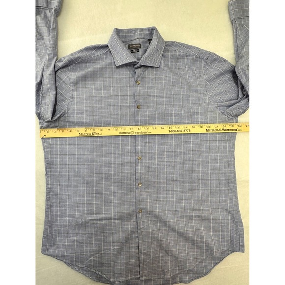 Van Heusen Flex Slim Fit Stretch Dress Shirt Blue Glen Plaid Mens 17.5 32/33 XL - Picture 4 of 10